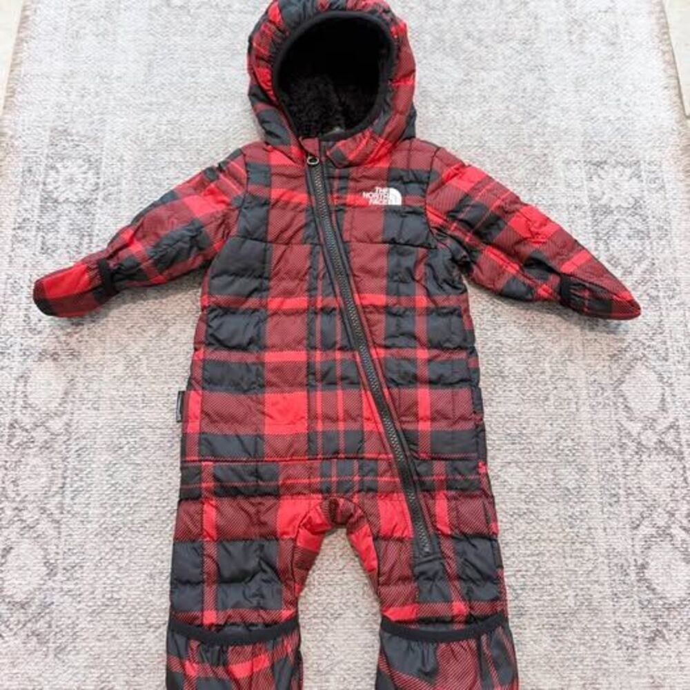 North Face Baby ThermoBall One-Piece 3-6M Red Black Plaid Snowsuit